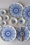 Hermia Juego de desayuno de porcelana 14 piezas blanco y azul